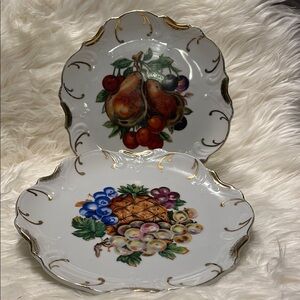 Elegant Gold-Trimmed Fruit Design Plates